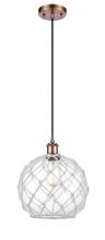  516-1P-AC-G122-10RW - Farmhouse Rope - 1 Light - 10 inch - Antique Copper - Cord hung - Mini Pendant