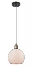  516-1P-BAB-G121-8CSN-LED - Farmhouse Chicken Wire - 1 Light - 8 inch - Black Antique Brass - Cord hung - Mini Pendant