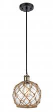  516-1P-BAB-G122-8RB - Farmhouse Rope - 1 Light - 8 inch - Black Antique Brass - Cord hung - Mini Pendant