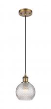  516-1P-BB-G122C-6CL - Athens - 1 Light - 6 inch - Brushed Brass - Cord hung - Mini Pendant