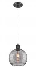  516-1P-BK-G1213-8SM - Athens Deco Swirl - 1 Light - 8 inch - Matte Black - Cord hung - Mini Pendant