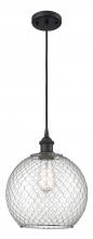  516-1P-BK-G122-10CSN-LED - Farmhouse Chicken Wire - 1 Light - 10 inch - Matte Black - Cord hung - Mini Pendant