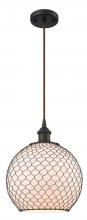  516-1P-OB-G121-10CBK-LED - Farmhouse Chicken Wire - 1 Light - 10 inch - Oil Rubbed Bronze - Cord hung - Mini Pendant