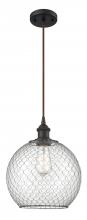  516-1P-OB-G122-10CBK-LED - Farmhouse Chicken Wire - 1 Light - 10 inch - Oil Rubbed Bronze - Cord hung - Mini Pendant