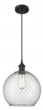  516-1P-OB-G122-10CSN-LED - Farmhouse Chicken Wire - 1 Light - 10 inch - Oil Rubbed Bronze - Cord hung - Mini Pendant