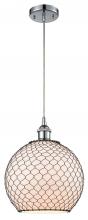  516-1P-PC-G121-10CBK-LED - Farmhouse Chicken Wire - 1 Light - 10 inch - Polished Chrome - Cord hung - Mini Pendant