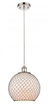  516-1P-PN-G121-10CBK-LED - Farmhouse Chicken Wire - 1 Light - 10 inch - Polished Nickel - Cord hung - Mini Pendant