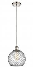  516-1P-PN-G122-8CBK-LED - Farmhouse Chicken Wire - 1 Light - 8 inch - Polished Nickel - Cord hung - Mini Pendant