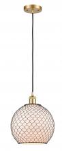  516-1P-SG-G121-10CBK-LED - Farmhouse Chicken Wire - 1 Light - 10 inch - Satin Gold - Cord hung - Mini Pendant