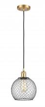  516-1P-SG-G122-8CBK-LED - Farmhouse Chicken Wire - 1 Light - 8 inch - Satin Gold - Cord hung - Mini Pendant