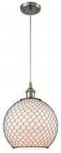  516-1P-SN-G121-10CBK-LED - Farmhouse Chicken Wire - 1 Light - 10 inch - Brushed Satin Nickel - Cord hung - Mini Pendant