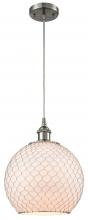  516-1P-SN-G121-10CSN-LED - Farmhouse Chicken Wire - 1 Light - 10 inch - Brushed Satin Nickel - Cord hung - Mini Pendant