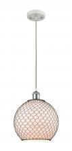  516-1P-WPC-G121-10CBK-LED - Farmhouse Chicken Wire - 1 Light - 10 inch - White Polished Chrome - Cord hung - Mini Pendant