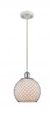  516-1P-WPC-G121-8CBK-LED - Farmhouse Chicken Wire - 1 Light - 8 inch - White Polished Chrome - Cord hung - Mini Pendant