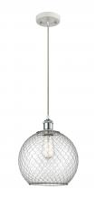  516-1P-WPC-G122-10CBK-LED - Farmhouse Chicken Wire - 1 Light - 10 inch - White Polished Chrome - Cord hung - Mini Pendant