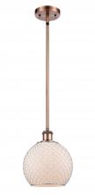  516-1S-AC-G121-8CSN-LED - Farmhouse Chicken Wire - 1 Light - 8 inch - Antique Copper - Mini Pendant