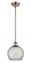  516-1S-AC-G122-8CBK-LED - Farmhouse Chicken Wire - 1 Light - 8 inch - Antique Copper - Mini Pendant