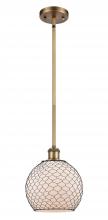  516-1S-BB-G121-8CBK-LED - Farmhouse Chicken Wire - 1 Light - 8 inch - Brushed Brass - Mini Pendant