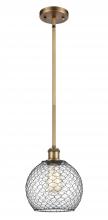  516-1S-BB-G122-8CBK-LED - Farmhouse Chicken Wire - 1 Light - 8 inch - Brushed Brass - Mini Pendant