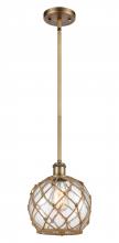  516-1S-BB-G122-8RB-LED - Farmhouse Rope - 1 Light - 8 inch - Brushed Brass - Mini Pendant