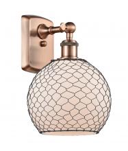  516-1W-AC-G121-8CBK-LED - Farmhouse Chicken Wire - 1 Light - 8 inch - Antique Copper - Sconce