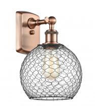  516-1W-AC-G122-8CBK-LED - Farmhouse Chicken Wire - 1 Light - 8 inch - Antique Copper - Sconce