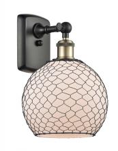  516-1W-BAB-G121-8CBK-LED - Farmhouse Chicken Wire - 1 Light - 8 inch - Black Antique Brass - Sconce