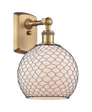  516-1W-BB-G121-8CBK-LED - Farmhouse Chicken Wire - 1 Light - 8 inch - Brushed Brass - Sconce