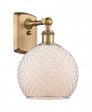  516-1W-BB-G121-8CSN-LED - Farmhouse Chicken Wire - 1 Light - 8 inch - Brushed Brass - Sconce