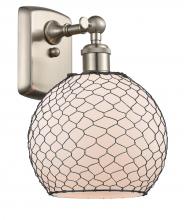  516-1W-SN-G121-8CBK-LED - Farmhouse Chicken Wire - 1 Light - 8 inch - Brushed Satin Nickel - Sconce