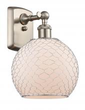  516-1W-SN-G121-8CSN-LED - Farmhouse Chicken Wire - 1 Light - 8 inch - Brushed Satin Nickel - Sconce