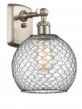  516-1W-SN-G122-8CBK-LED - Farmhouse Chicken Wire - 1 Light - 8 inch - Brushed Satin Nickel - Sconce