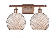  516-2W-AC-G121-8CBK-LED - Farmhouse Chicken Wire - 2 Light - 18 inch - Antique Copper - Bath Vanity Light