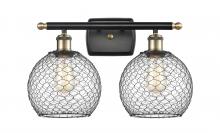  516-2W-BAB-G122-8CBK-LED - Farmhouse Chicken Wire - 2 Light - 18 inch - Black Antique Brass - Bath Vanity Light