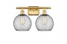  516-2W-SG-G122-8CBK-LED - Farmhouse Chicken Wire - 2 Light - 18 inch - Satin Gold - Bath Vanity Light