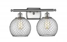  516-2W-SN-G122-8CBK-LED - Farmhouse Chicken Wire - 2 Light - 18 inch - Brushed Satin Nickel - Bath Vanity Light