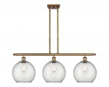  516-3I-BB-G122-10CSN-LED - Farmhouse Chicken Wire - 3 Light - 37 inch - Brushed Brass - Cord hung - Island Light