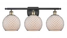  516-3W-BAB-G121-8CBK-LED - Farmhouse Chicken Wire - 3 Light - 28 inch - Black Antique Brass - Bath Vanity Light