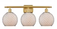  516-3W-SG-G121-8CBK-LED - Farmhouse Chicken Wire - 3 Light - 28 inch - Satin Gold - Bath Vanity Light