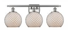  516-3W-SN-G121-8CBK-LED - Farmhouse Chicken Wire - 3 Light - 28 inch - Brushed Satin Nickel - Bath Vanity Light