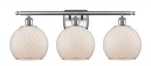  516-3W-SN-G121-8CSN-LED - Farmhouse Chicken Wire - 3 Light - 28 inch - Brushed Satin Nickel - Bath Vanity Light