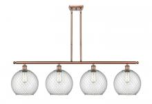  516-4I-AC-G122-10CSN-LED - Farmhouse Chicken Wire - 4 Light - 48 inch - Antique Copper - Cord hung - Island Light