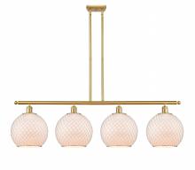  516-4I-SG-G121-10CSN-LED - Farmhouse Chicken Wire - 4 Light - 48 inch - Satin Gold - Cord hung - Island Light