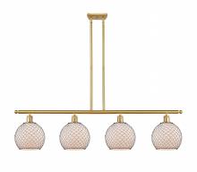  516-4I-SG-G121-8CBK-LED - Farmhouse Chicken Wire - 4 Light - 48 inch - Satin Gold - Cord hung - Island Light