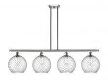  516-4I-SN-G122-10CSN-LED - Farmhouse Chicken Wire - 4 Light - 48 inch - Brushed Satin Nickel - Cord hung - Island Light