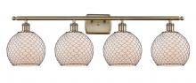  516-4W-AB-G121-8CBK-LED - Farmhouse Chicken Wire - 4 Light - 38 inch - Antique Brass - Bath Vanity Light