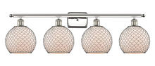  516-4W-PN-G121-8CBK-LED - Farmhouse Chicken Wire - 4 Light - 38 inch - Polished Nickel - Bath Vanity Light