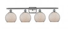  516-4W-SN-G121-8CBK-LED - Farmhouse Chicken Wire - 4 Light - 38 inch - Brushed Satin Nickel - Bath Vanity Light