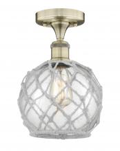  616-1F-AB-G122-8RW - Farmhouse Rope - 1 Light - 8 inch - Antique Brass - Semi-Flush Mount