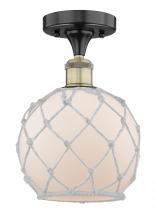  616-1F-BAB-G121-8RW - Farmhouse Rope - 1 Light - 8 inch - Black Antique Brass - Semi-Flush Mount